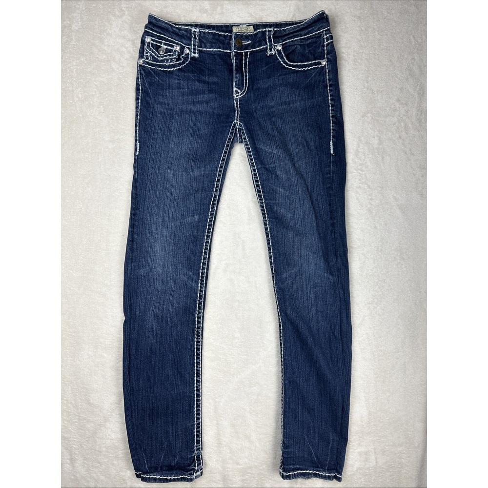 Woman's L.A Idol jeans skinny Womens Size 11 - Low Rise Thick Stitch Dark Blue
